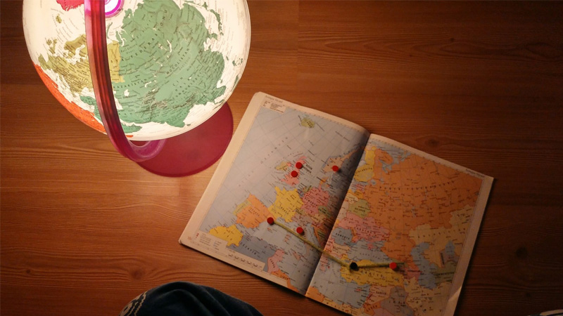flat map and lit globe