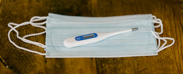 face mask and thermometer
