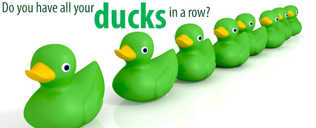 green rubber ducks with words Do you have all your ducks in a row