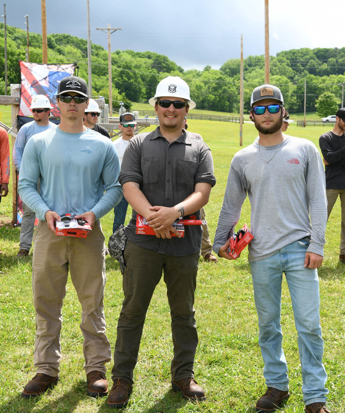 Pictured (left to right): Columbia State Community College Pre-Apprentice Lineworker Academy Mini-Rodeo overall winners Ethan Hardison from Culleoka in third place, Garth Marchant from Pulaski in second place and Trevor Gleyze from Columbia in first place.
