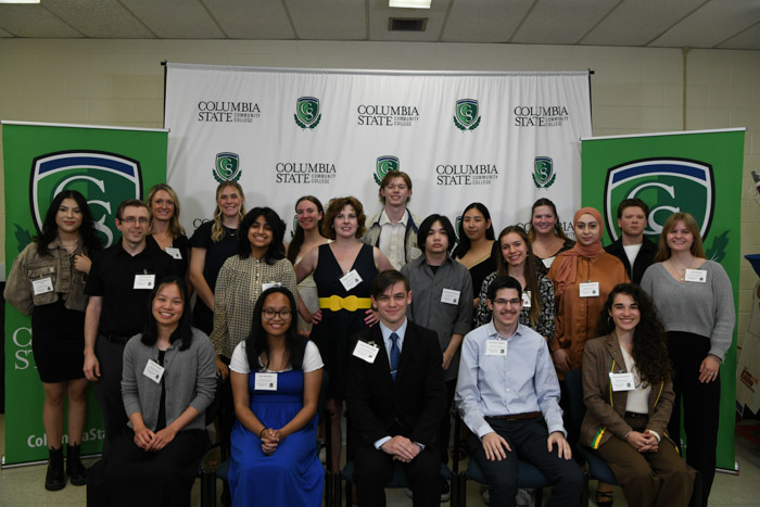 Pictured (standing, left to right): Marina D. Villasenor Corte was honored for serving as Student Government Association At Large House of Representatives; Aaron Lancaster received an Academic Excellence Award; Madelyn Diane McCamey received the Nursing Academic Discipline Award; Prairie Charise Stedman received the Business Management Academic Discipline Award and an Academic Excellence Award; Gurpreeti Grewal was honored for serving as Sigma Kappa Delta President; Victoria Voronkina-Yitzchaki was honored for serving as Phi Theta Kappa president and was selected as an All-USA Academic Team and the Carolyn Allred/Lewis Moore Outstanding Student nominee; Bridget Lynn Hall received the Medical Office Administration Academic Discipline Award; Luke Henry Jackson received an Academic Excellence Award; Nathan Ryan Guillermo received the Communication Studies Academic Discipline Award and an Academic Excellence Award; Maile Ha Yee Pan was honored by the Leadership U Honors Society; Yana H. Burns received an Academic Excellence Award; Elizabeth Corinne Williams received the Mass Communication Academic Discipline Award; Nasima Loutfi Muallem received an Academic Excellence Award; Reagan Phillips was honored for serving as Phi Theta Kappa Representative-Williamson Campus; and Heidi Thomas received an Academic Excellence award. Sitting (left to right): Naomi X. Cornett received the Chemistry Academic Discipline Award; Eryn Rose Fabro received an Academic Excellence Award; Joseph Patrick Baugh received the Emergency Medical Technician Academic Discipline Award; Zaid Adriel Aguilar received the Computer Science Academic Discipline Award, an Academic Excellence Award and was honored for serving as Student Government Association chair and senator for the Williamson Campus; and Skylar Faith Collins was honored for serving as Sigma Kappa Delta historian. Not pictured: Zachary James Davis received the Sociology Academic Discipline Award and an Academic Excellence Award; Morgan S. Harris received the A.S.T. Early Childhood Education Pre K-3 Academic Discipline Award; Moriah Rose Hutchison received TCCAA Diamond Team and NJCAA First Team All-Academic Athletics Women's Soccer awards; Britney Jean-Pierre was honored for serving as Student Government Association senator- Lawrence Campus; Julie Mae Mattson received TCCAA First Team and NJCAA Second Team All-Academic Athletics Women's Soccer awards; Chelsea L. Pagel received the Medical Informatics Academic Discipline Award; David Latece Starr Jr. received a TCCAA Second Team All-Academic Athletics Men's Basketball award and was honored as a TRiO Student Support Services graduate; Tris May Zarembski received the Film Crew Technology Academic Discipline Award; and Christopher Yommer, Rebekah Elizabeth Strobeck, Cody Stephens, Anastasia V. Sidorova, Isabelle Segura, Jonathan B. Nelson, Aimee Grace Milburn, Erick Abraham Montesinos, Emily L. Mickholtzick,  Michael D. McGee, Megan Grace Healy, Lily Jane Frank, Colton David Hall, Holly Dennis, Gracie Jo-Ning Bryan, Andrew Bruggemann, Lia Belle Brooks and Madelyn Grace Aiken received Academic Excellence awards.