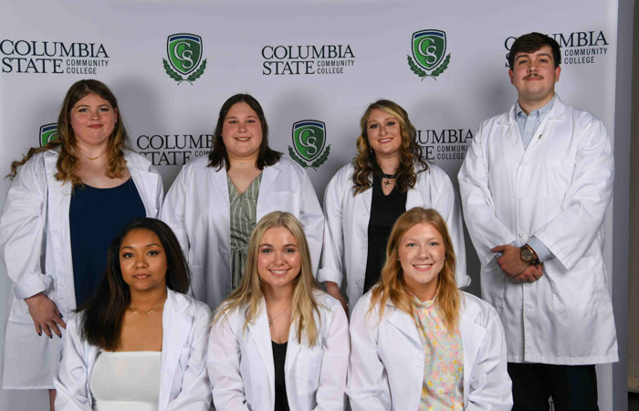 Pictured: Columbia State Spring 2024 Respiratory Care graduates (standing, left to right): Keele Owen, Abigail Hanson, Kaliegh Hopper and Jonathan Mcgee. (Sitting, left to right): Adrienne Sanchez, Deanna Smith and Ashley Malugin.