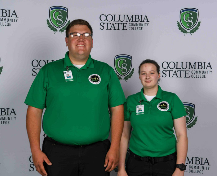 Pictured (left to right): Dickson County emergency medical technician graduates Luke Littleton and Gracie Herrington.