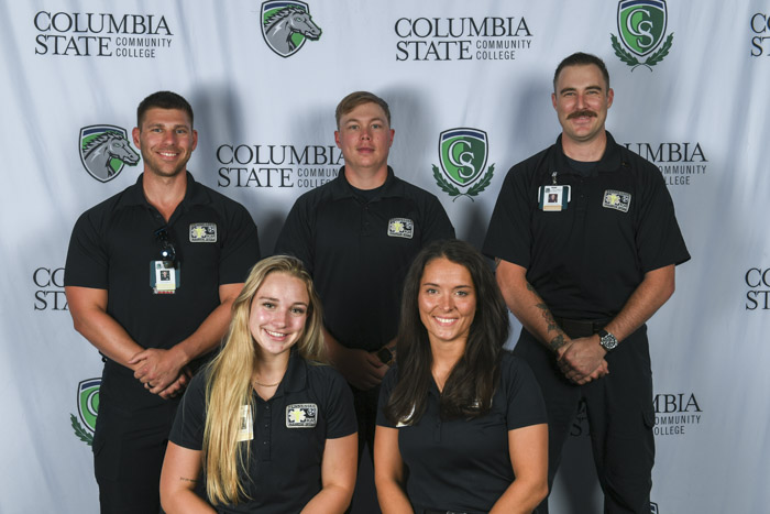 Pictured, front row (left to right): Maury County paramedic graduates Julia Hamilton and Morgan Anderson. Pictured, back row (left to right): Andrew Baldwin, Cade Parks and Christopher Costa. 