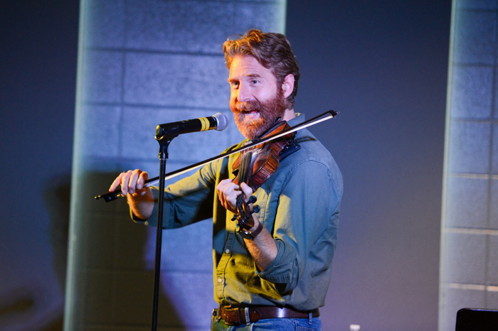 Sean “Sean of the South” Dietrich performs for students at Columbia State’s Finney Library Reader’s Theatre.  