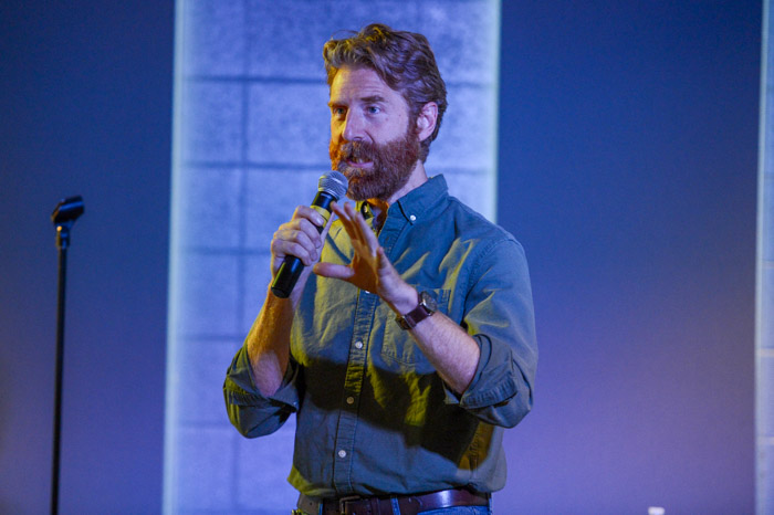 Sean “Sean of the South” Dietrich speaks to students at Columbia State’s Finney Library Reader’s Theatre.  