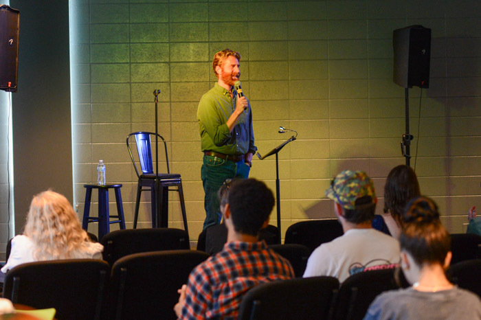 Sean “Sean of the South” Dietrich speaks to students at Columbia State’s Finney Library Reader’s Theatre.  