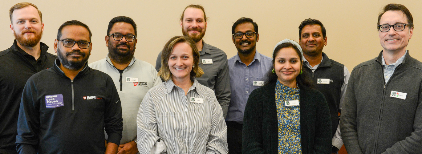 The Columbia State fall 2025 cohort of the Leadership for Operational Excellence program. Pictured (left to right, back row): Ian Golden, Tractor Supply Company; Radhu Shankar Gowri, TSC; Bill Williams, Columbia State multimedia coordinator; Gandhi Valliappan, TSC; Bharathwajan Raghavan, TSC. Pictured (left to right, front row): Sai Venkata Punnarao Gudivada, TSC; Kelli Johnson, Main Street manager for the city of Columbia; Swapna Sandela, TSC; and Dwight Jones, TSC.